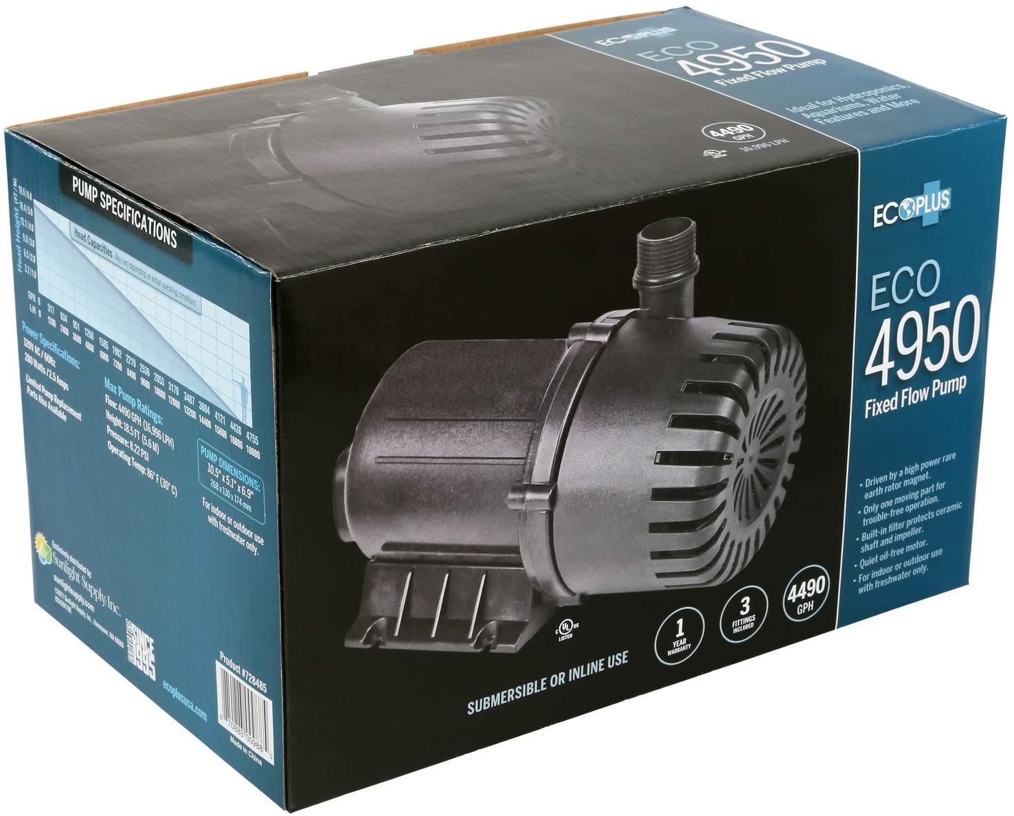 EcoPlus Eco 4950 Fixed Flow Submersible/Inline Pump 4750 GPH